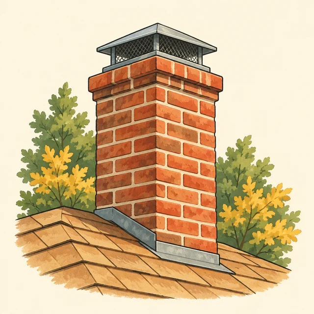 Drawn red brick chimney with a metal cap